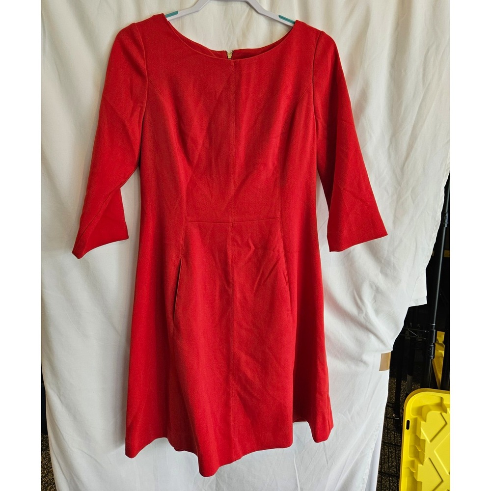 Vince Camuto A-Line Dress Womens 12 Red Excellent 3/4 Sleeve Lined Pockets